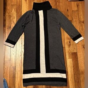 525 America Colorblock Turtleneck Sweater Dress Small S Cotton Cashmere